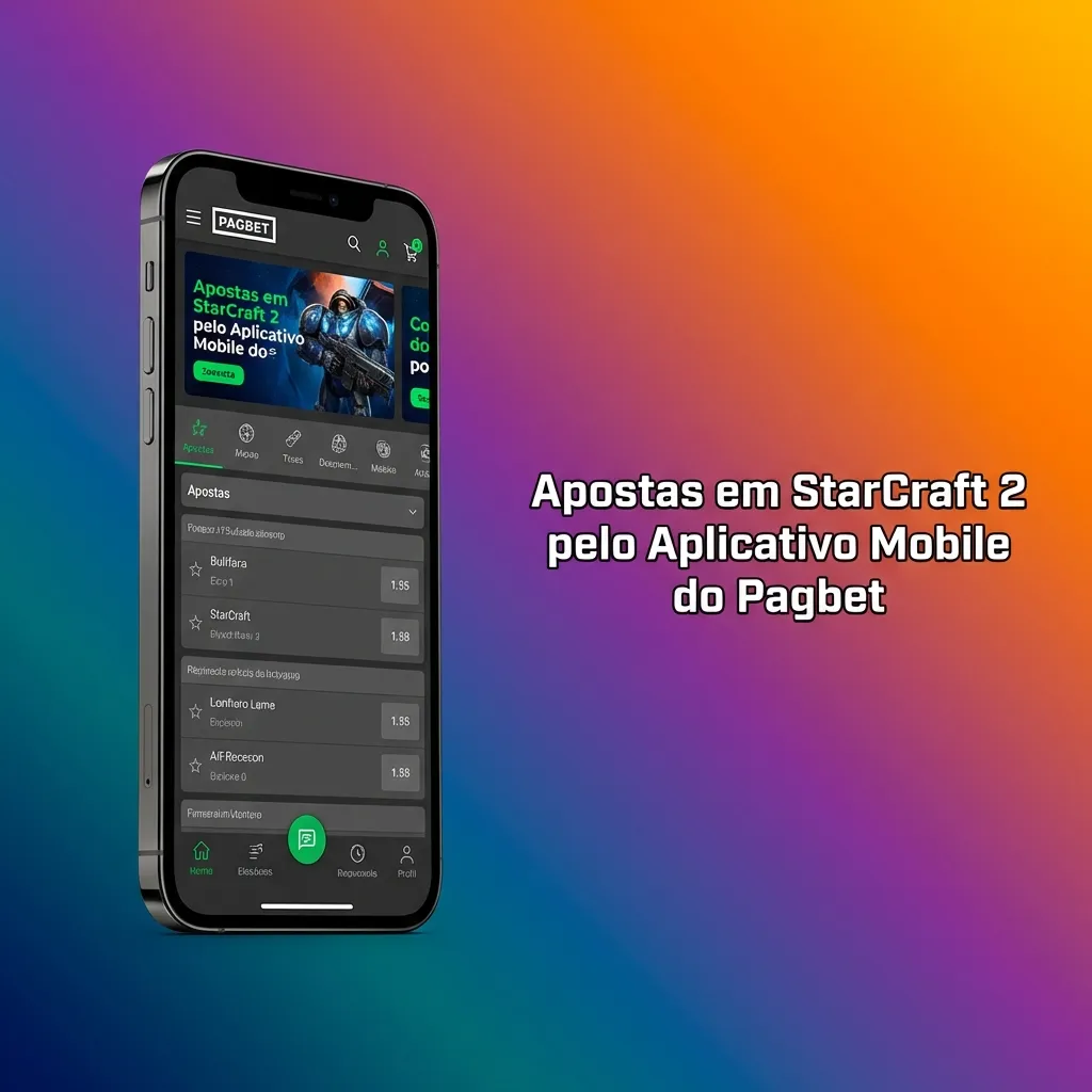 Smartphone exibindo interface do app Pagbet com opções de apostas em partidas de StarCraft II na seção de eSports