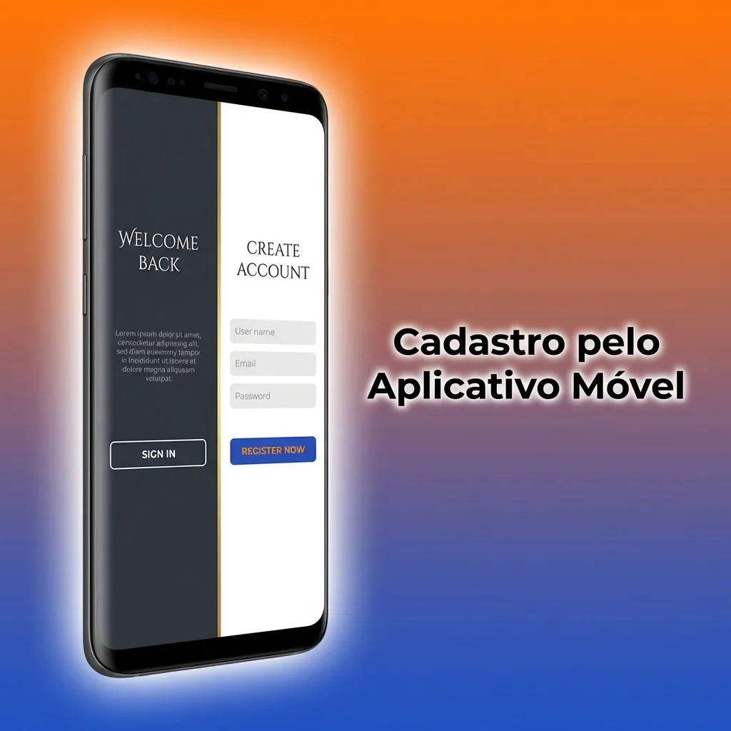 Mobile app registration screen showing step-by-step signup process with form fields and validation options