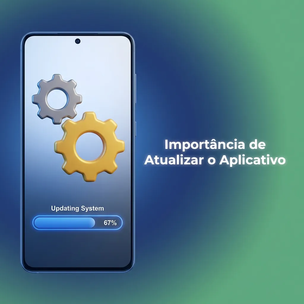 Smartphone exibindo notificação de atualização de aplicativo de apostas com ícone de segurança e melhorias