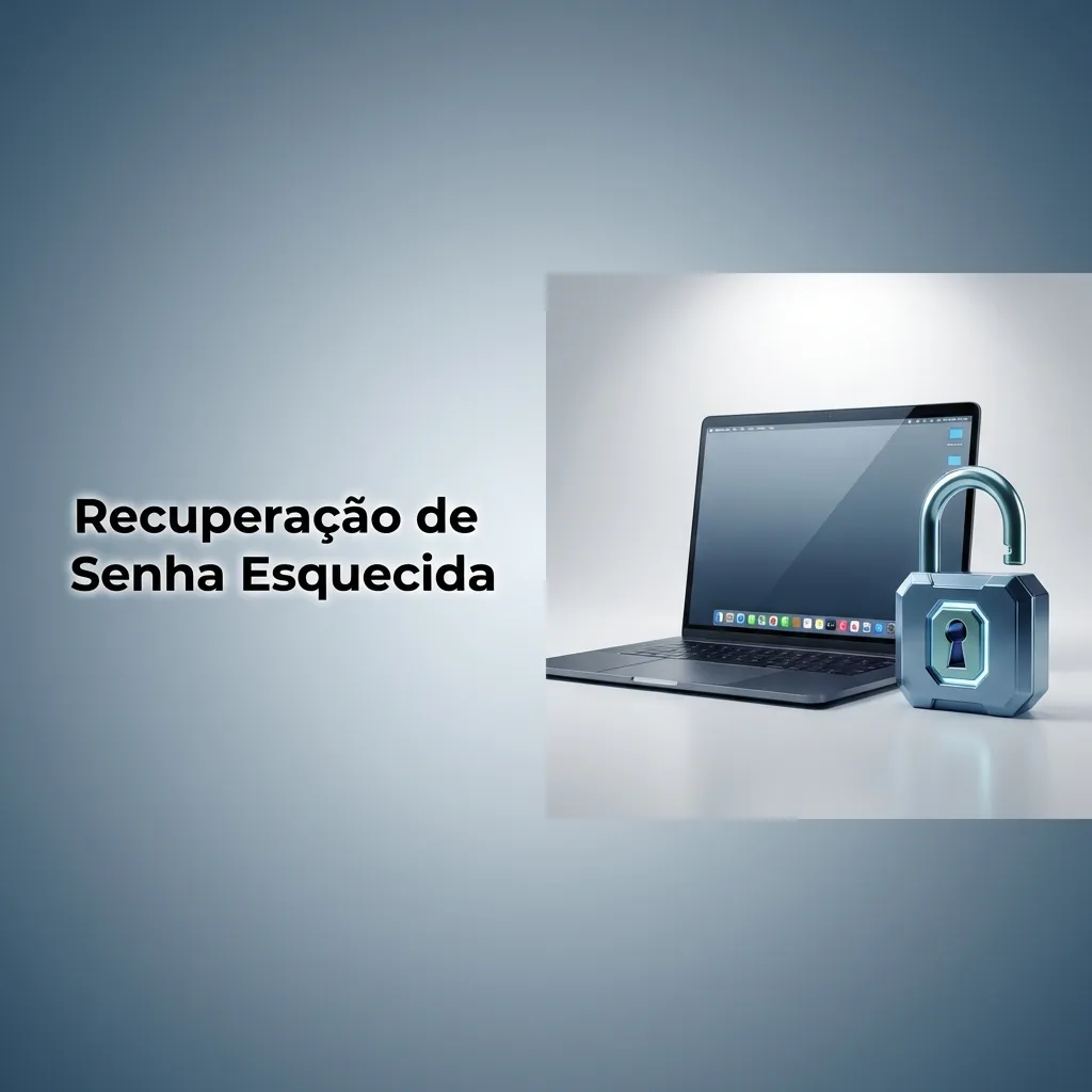 Ilustração de processo de recuperação de senha com ícones de email, cadeado e formulário de redefinição